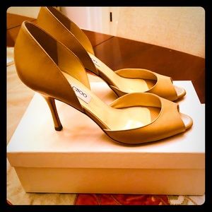 Jimmy Choo Logan Nude Kid Leather Peep Toe 38 8